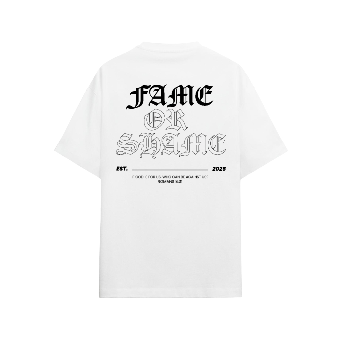 CAMISETA ROMANS 8:31 OVERSIZE BLANCO
