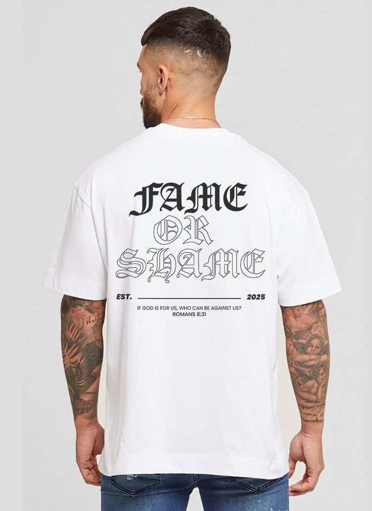 CAMISETA ROMANS 8:31 OVERSIZE BLANCO