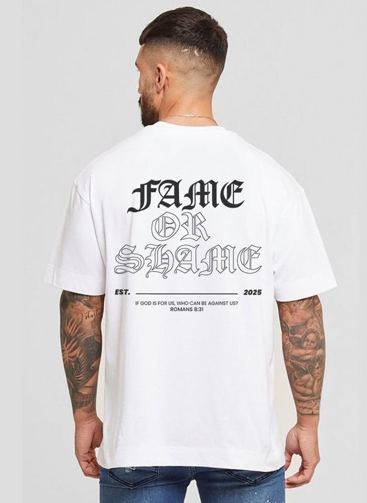 CAMISETA ROMANS 8:31 OVERSIZE BLANCO